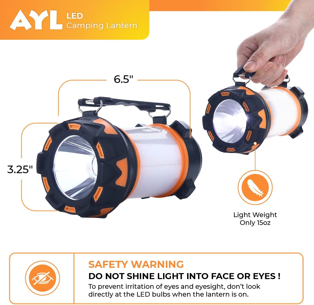 AYL LED Camping Lantern Rechargeable, Camping Flashlight 8 Light Modes, 4800mAh Power Bank, Waterproof, Lantern Flashlight for Emergency, Hurricane, Power Outages, USB Cable with Tripod Included