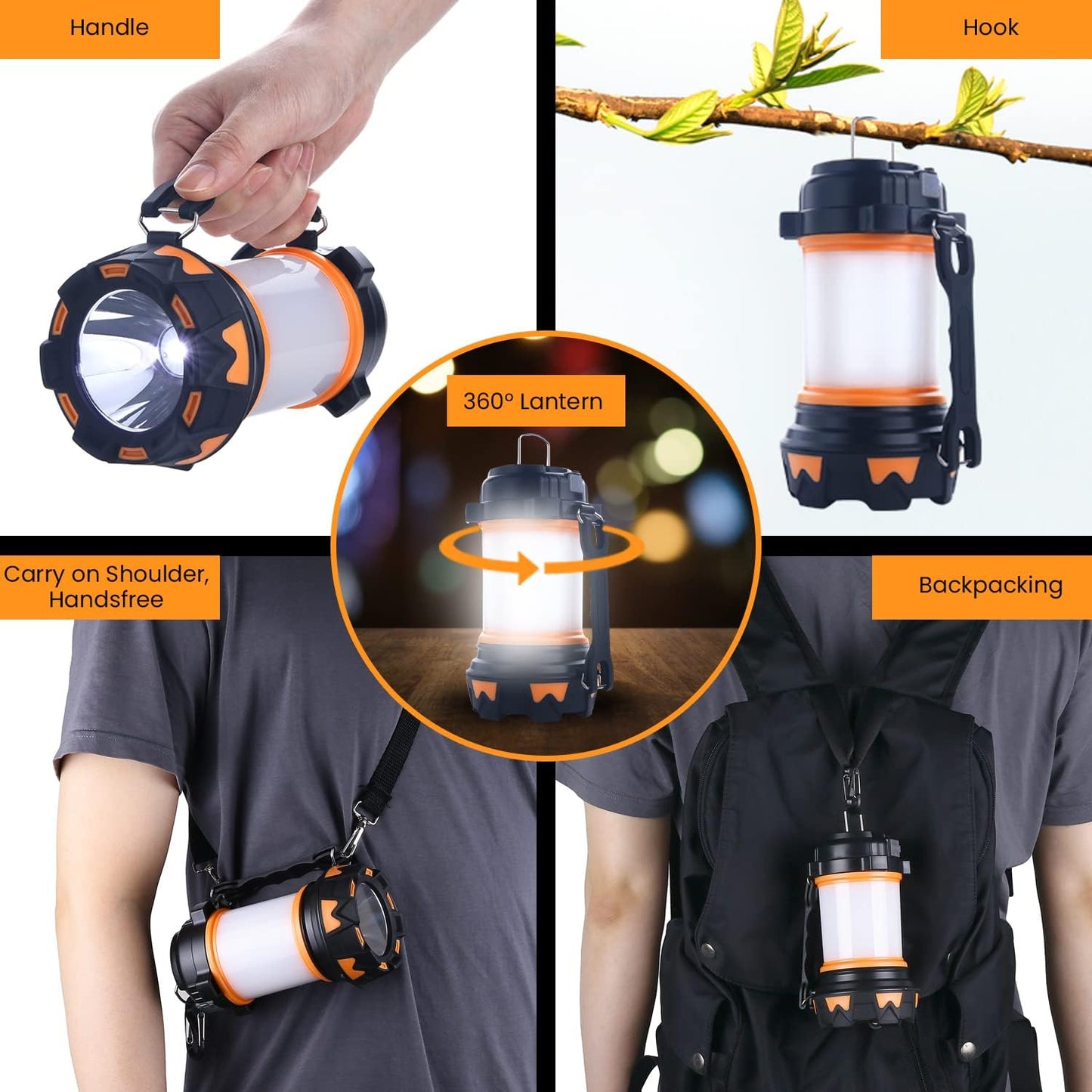 AYL LED Camping Lantern Rechargeable, Camping Flashlight 8 Light Modes, 4800mAh Power Bank, Waterproof, Lantern Flashlight for Emergency, Hurricane, Power Outages, USB Cable with Tripod Included