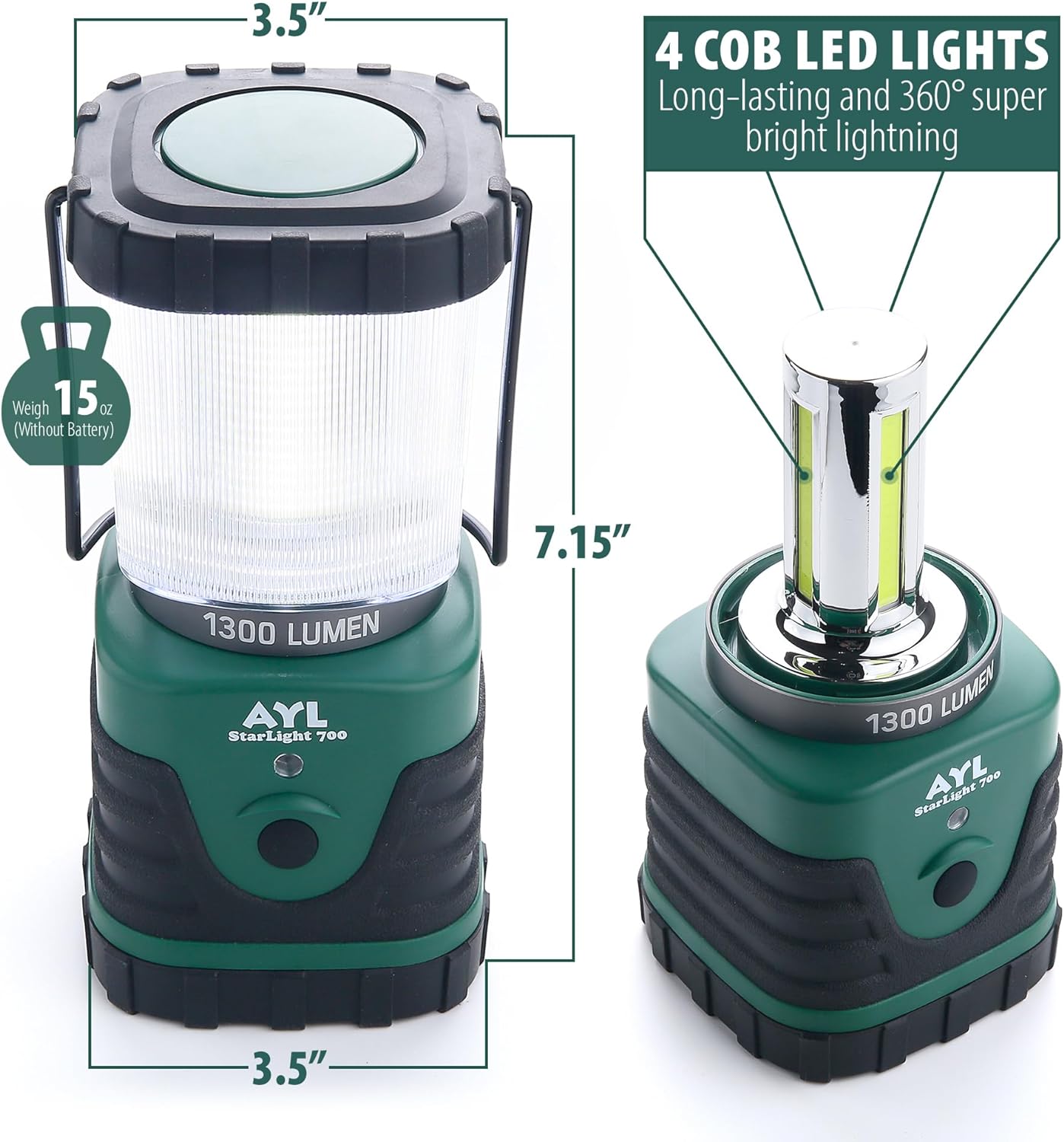 (2 Pack) AYL Starlight 700 - Water Resistant - Shock Proof - Long Lasting Up to 6 Days - 1300 Lumens Ultra Bright LED Lantern - Perfect Lantern for Hiking, Camping, Emergencies, Hurricanes, Outages