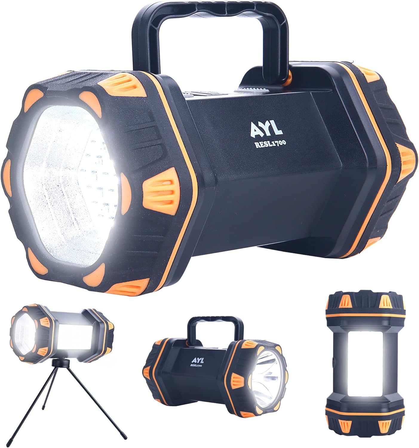 AYL LED Camping Lantern Rechargeable, Camping Flashlight 8 Light Modes, 4800mAh Power Bank, Waterproof, Lantern Flashlight for Emergency, Hurricane, Power Outages, USB Cable with Tripod Included