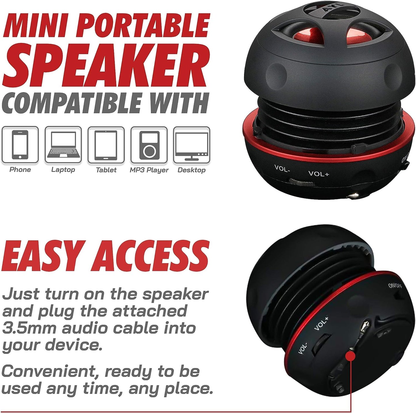 AYL Mini Speaker System, Portable Plug in Speaker with 3.5mm Aux Audio Input, External Speaker for Laptop Computer, MP3 Player, iPhone, iPad, Cell Phone (Black)