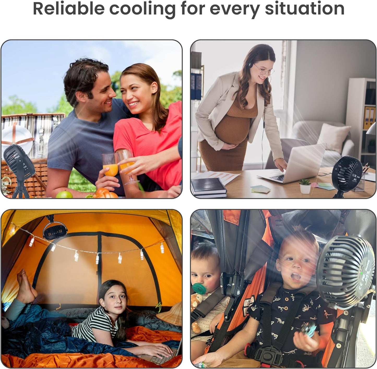 AYL Portable Fan Rechargeable Battery Operated, Small Stroller Fan with Lights, Clip On Fan, Handheld Cooling Mini Fan for Travel, Car Seat, Camping, Bedroom (Black)