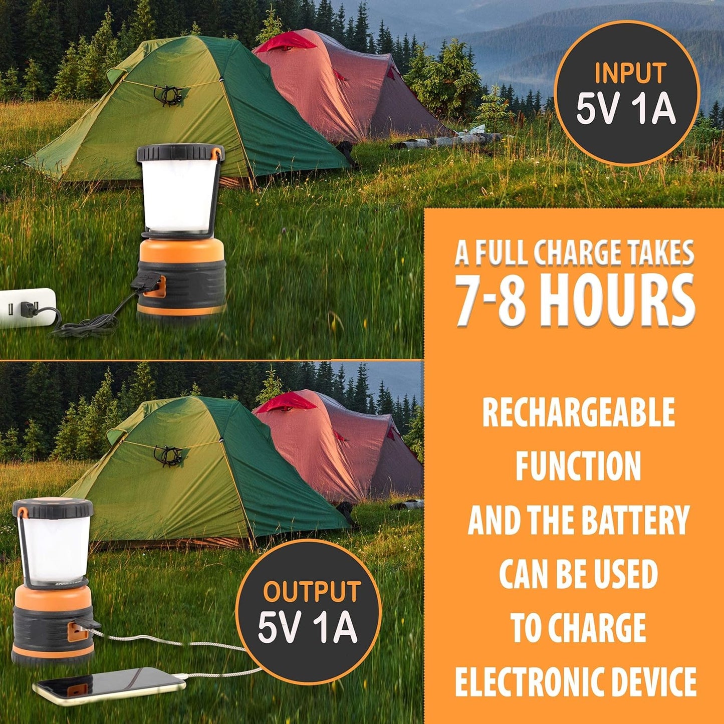 LED Camping Lantern Rechargeable, 1800LM, 4 Light Modes, 4400mAh Power Bank, IP44 Waterproof, Perfect Lantern Flashlight for Hurricane, Emergency, Power Outages, Home and More, USB Cable Included