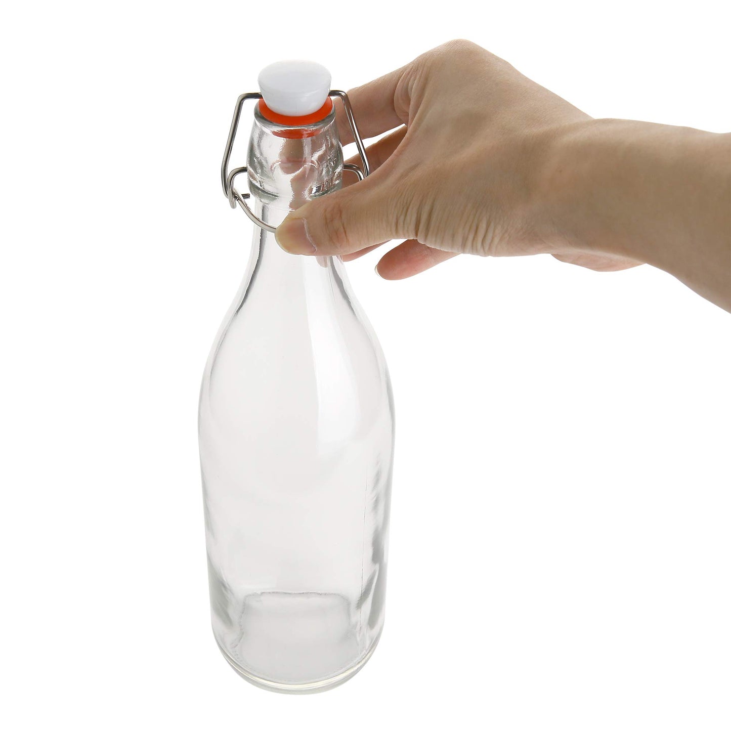 Flip Top Glass Bottle – Swing Top Brewing Bottle with Stopper for Beverages, Oil, Vinegar, Kombucha, Beer, Water, Soda, Kefir – Airtight Lid & Leak Proof Cap – Clear
