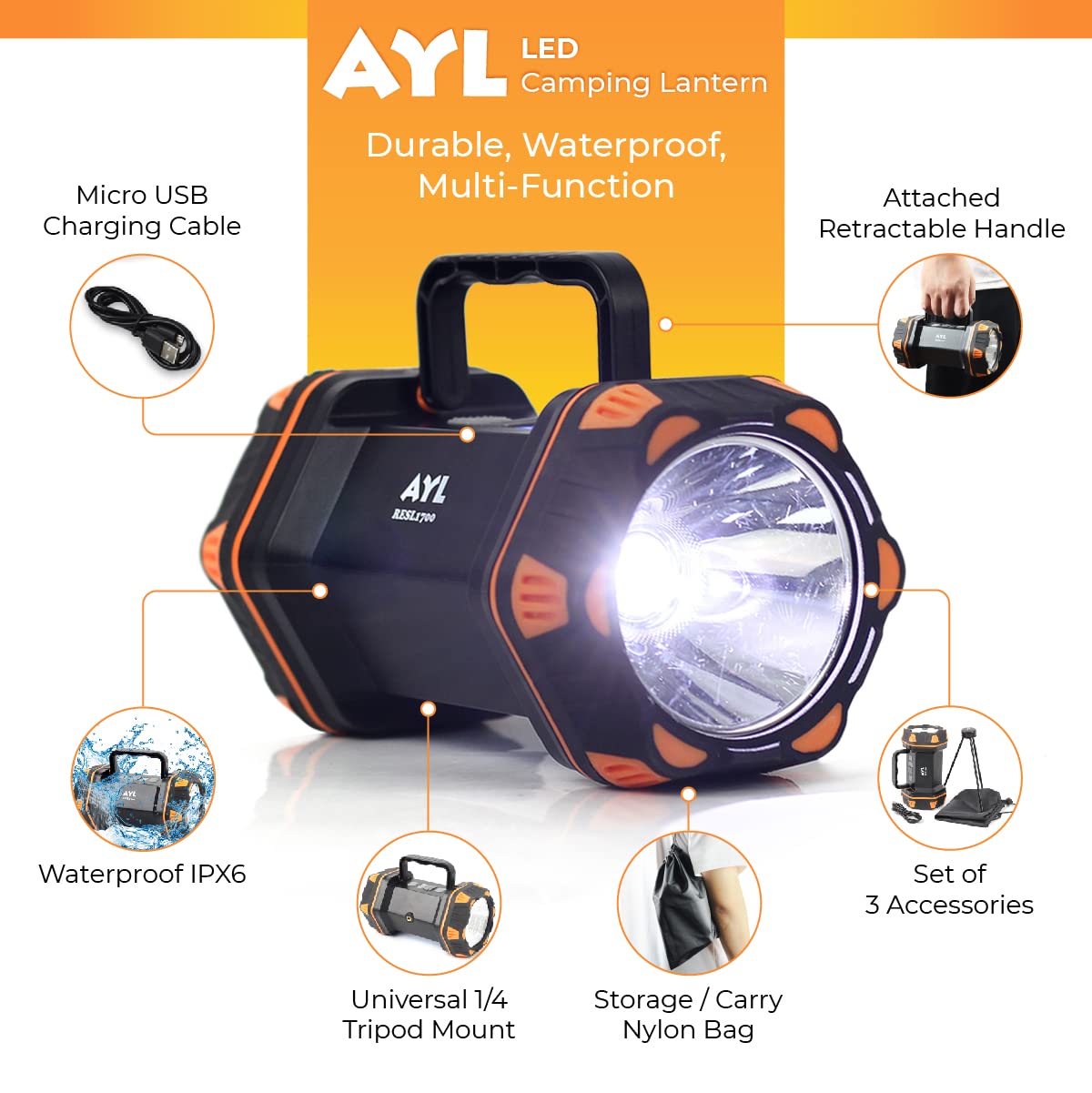 best rechargable lantern flashlight AYL LED Camping Lantern Rechargeable, Super Bright Lantern Flashlight – Welcome to ShopAYL!