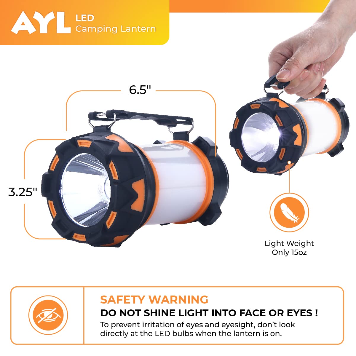 AYL LED Camping Lantern Rechargeable, Super Bright Lantern Flashlight and 360 Degree Illumination, Power Bank, IPX4 Waterproof for Hurricane Emergency Survival, Power Outages, Hiking, Home, Tent Light