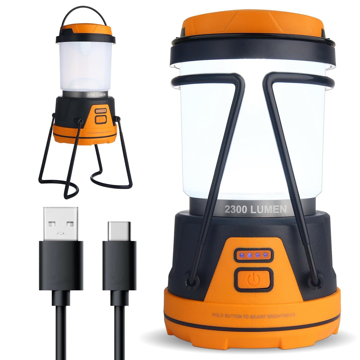 LED Camping Lantern Rechargeable, 1800LM, 4 Light Modes, 4400mAh Power Bank, IP44 Waterproof, Perfect Lantern Flashlight for Hurricane, Emergency, Power Outages, Home and More, with USB Cable (2 Pack)