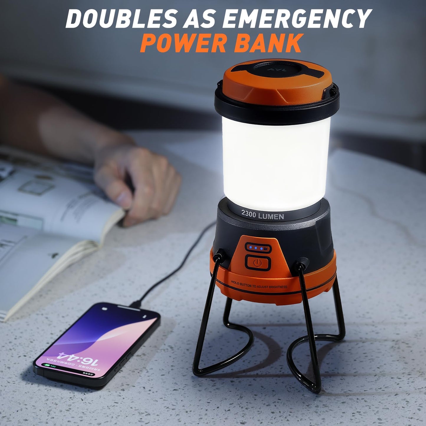 LED Camping Lantern Rechargeable, 1800LM, 4 Light Modes, 4400mAh Power Bank, IP44 Waterproof, Perfect Lantern Flashlight for Hurricane, Emergency, Power Outages, Home and More, with USB Cable (2 Pack)