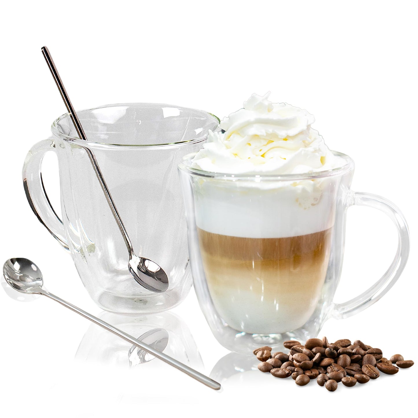 AYL Double Wall Glass Coffee Mugs - 13 oz Insulated Clear Latte Mugs Set of 2, Perfect for Espresso, Cappuccino, Latte, Tea - Elegant Glass Coffee Cups