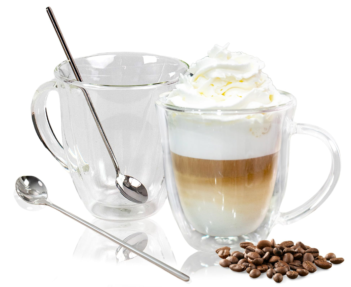 AYL Double Wall Glass Coffee Mugs - 13 oz Insulated Clear Latte Mugs Set of 2, Perfect for Espresso, Cappuccino, Latte, Tea - Elegant Glass Coffee Cups