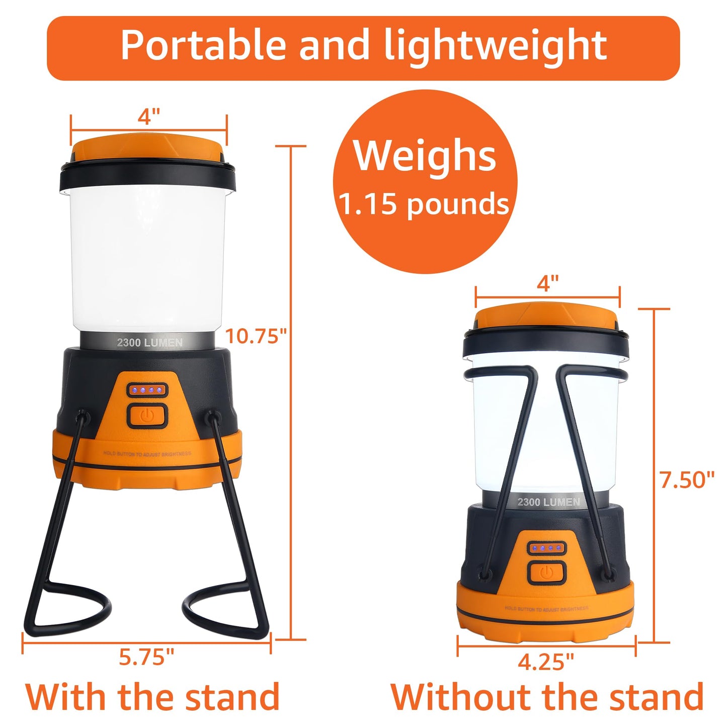 LED Camping Lantern Rechargeable, 1800LM, 4 Light Modes, 4400mAh Power Bank, IP44 Waterproof, Perfect Lantern Flashlight for Hurricane, Emergency, Power Outages, Home and More, with USB Cable (2 Pack)