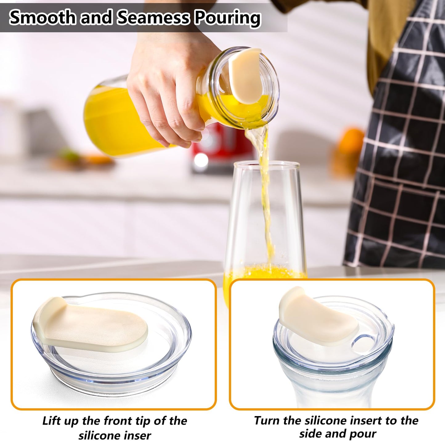 AYL Set of 4 Glass Carafes with Lids (1 Liter) – Clear Glass Water Pitchers and Beverage Serveware for Mimosa Bars, Brunch, Parties, Wine, Juice, Milk, Iced Tea, and Lemonade with Easy-Pour Spout Lids