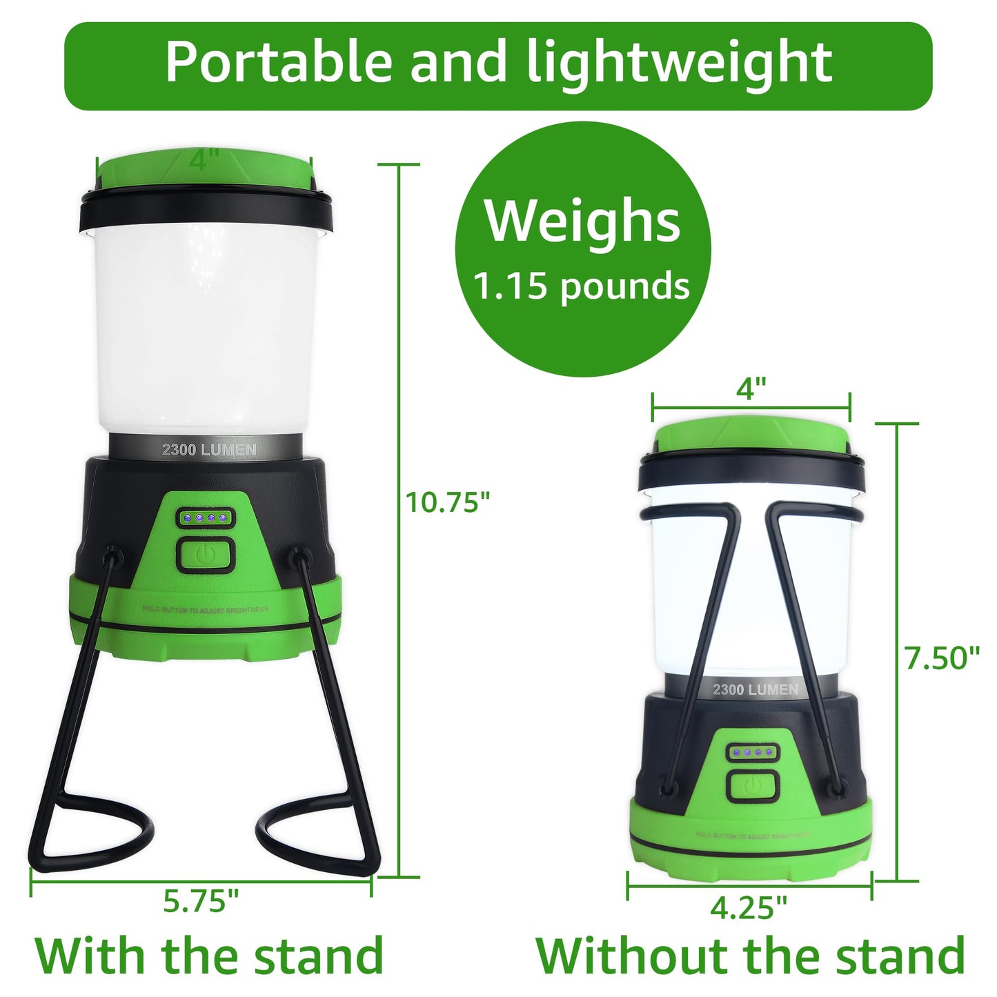 LED Camping Lantern Rechargeable, 1800LM, 4 Light Modes, 4400mAh Power Bank, IP44 Waterproof, Perfect Lantern Flashlight for Hurricane, Emergency, Power Outages, Home and More, with USB Cable (2 Pack)