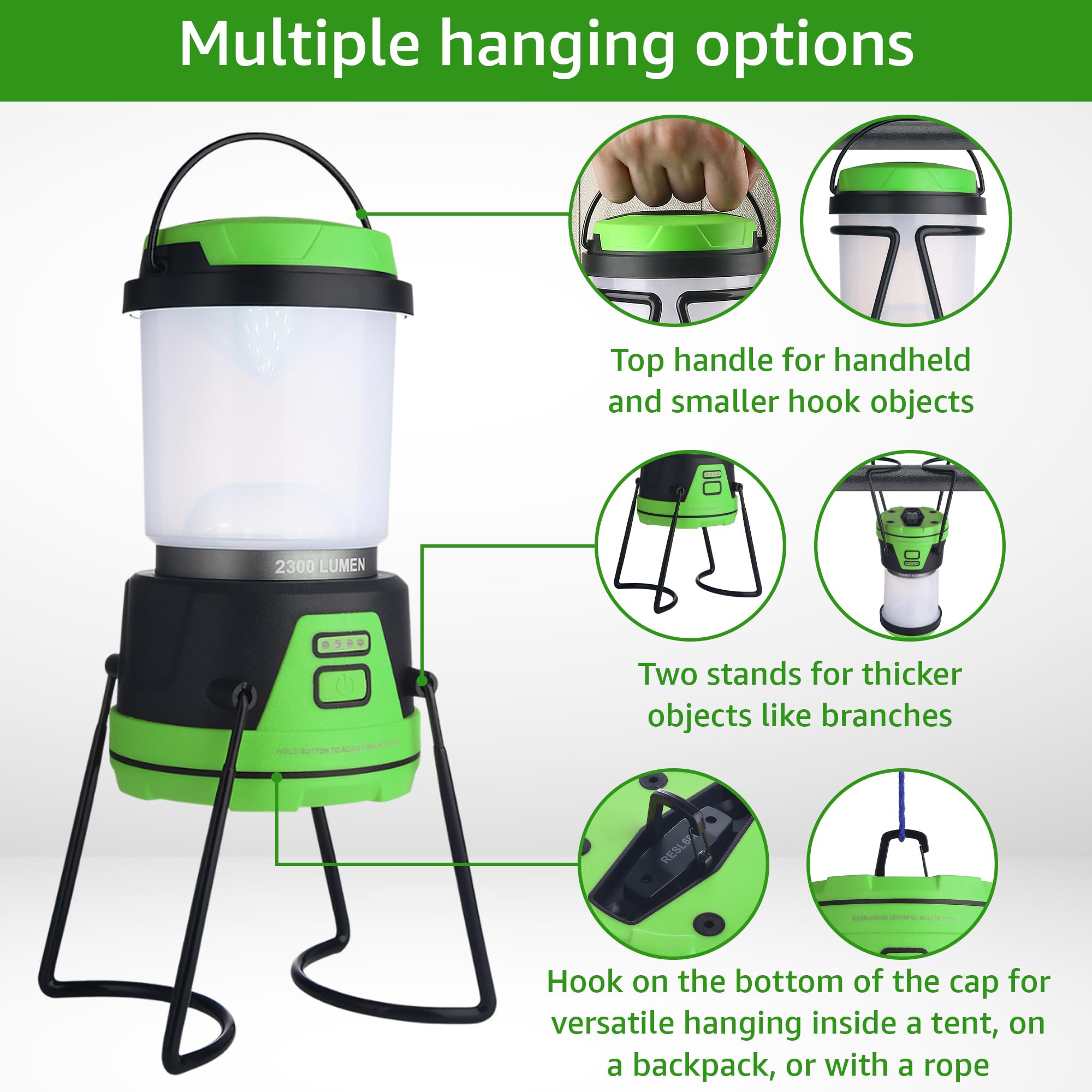 LED Camping Lantern Rechargeable, 1800LM, 4 Light Modes, 4400mAh