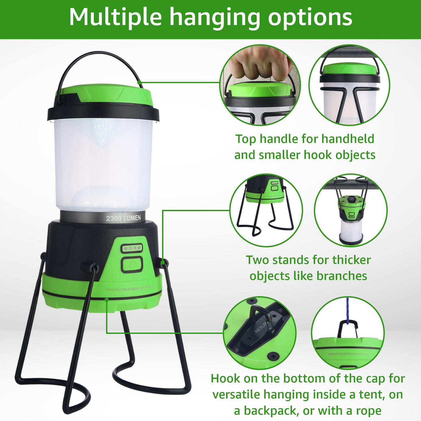 LED Camping Lantern Rechargeable, 1800LM, 4 Light Modes, 4400mAh Power Bank, IP44 Waterproof, Perfect Lantern Flashlight for Hurricane, Emergency, Power Outages, Home and More, with USB Cable (2 Pack)