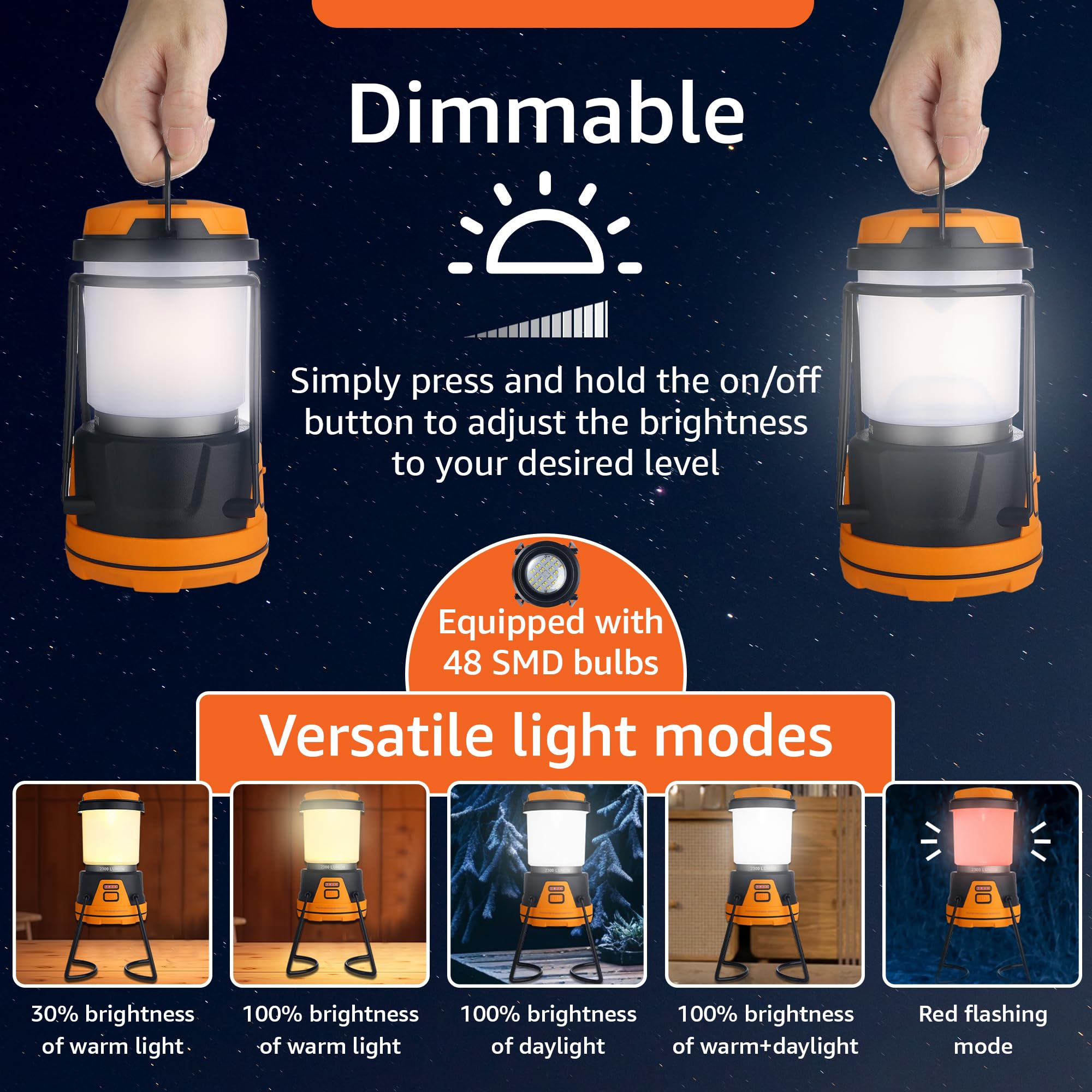 LED Camping Lantern Rechargeable, 1800LM, 4 Light Modes, 4400mAh