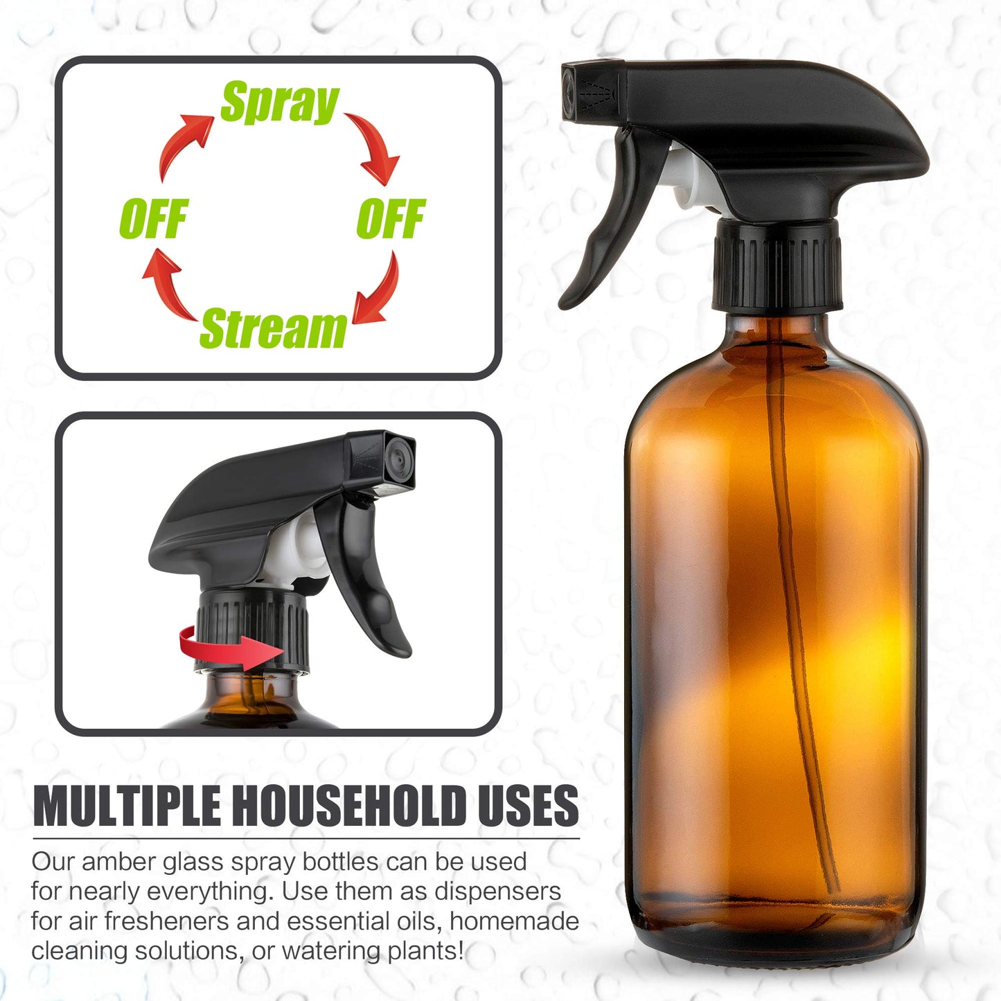 AYL Amber Glass Spray Bottles - (4 Pack) 16 oz with Labels Refillable Container for Essential Oils, Cleaning Solutions, Cleaning Products, Hair, Plant Mister, Daily Shower, Gardening or Aromatherapy