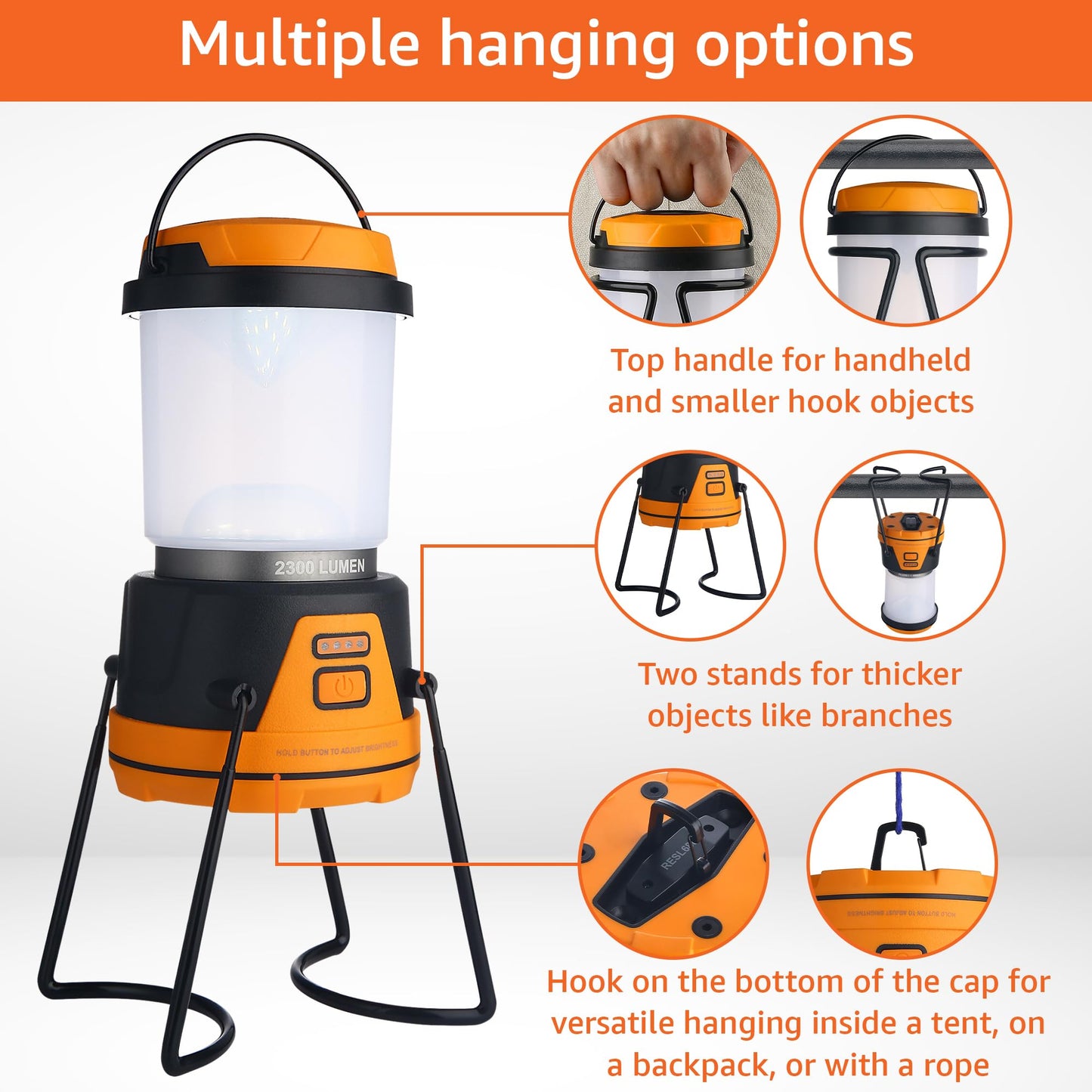 LED Camping Lantern Rechargeable, 1800LM, 4 Light Modes, 4400mAh Power Bank, IP44 Waterproof, Perfect Lantern Flashlight for Hurricane, Emergency, Power Outages, Home and More, with USB Cable (2 Pack)