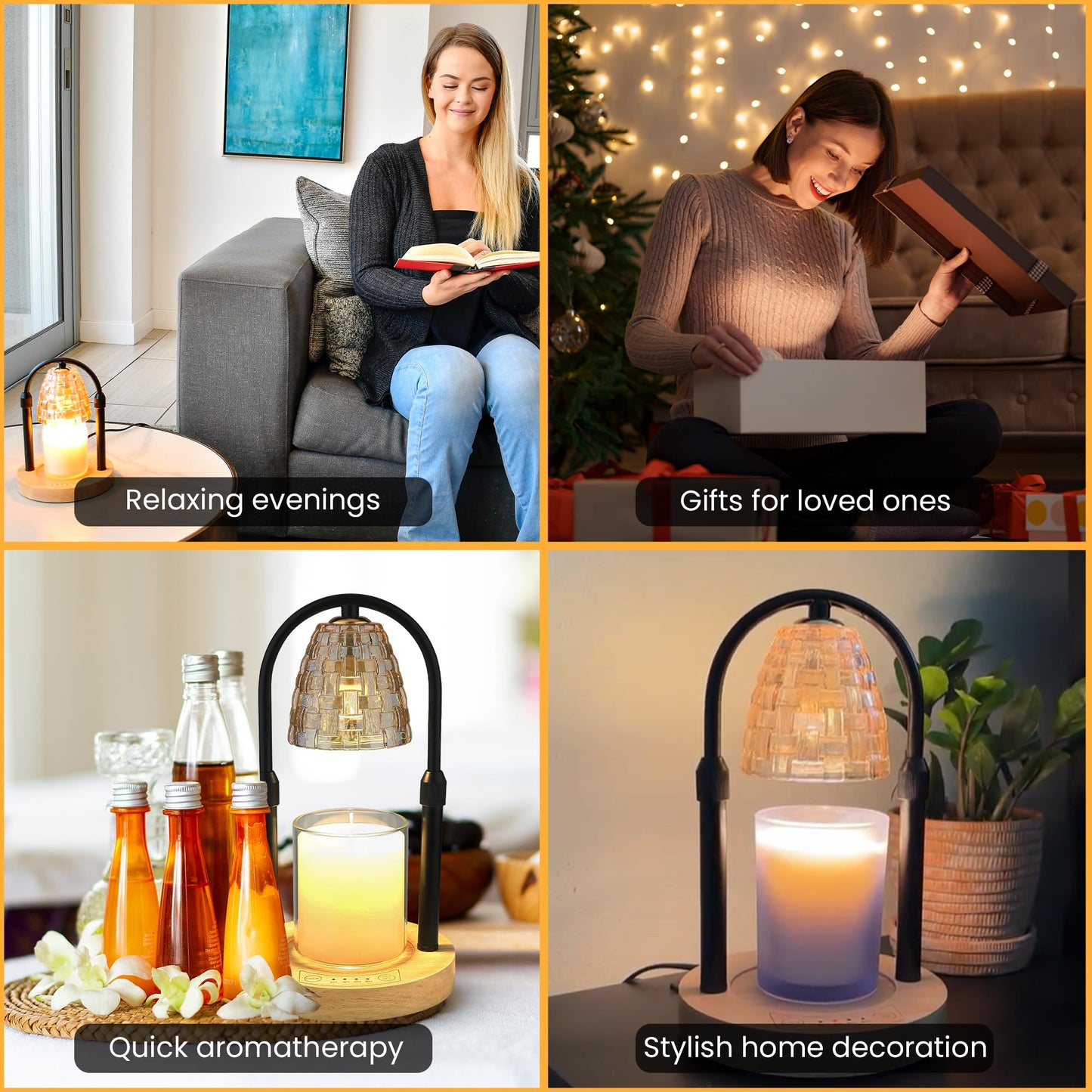 AYL Candle Warmer Lamp with Timer - Electric Wax Warmer for Wax Melts and Jar Candles - Adjustable Brightness & Height for House Warming Gifts - Premium Home and Bedroom Decor - Includes 2 Bulbs