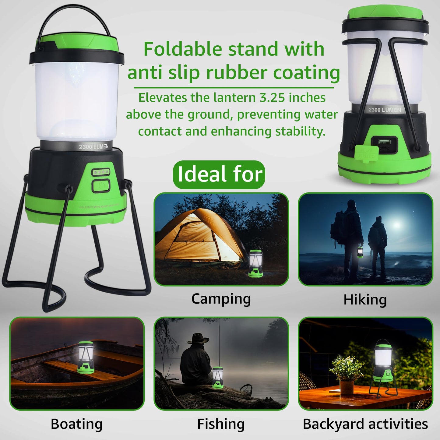 LED Camping Lantern Rechargeable, 1800LM, 4 Light Modes, 4400mAh Power Bank, IP44 Waterproof, Perfect Lantern Flashlight for Hurricane, Emergency, Power Outages, Home and More, with USB Cable (2 Pack)