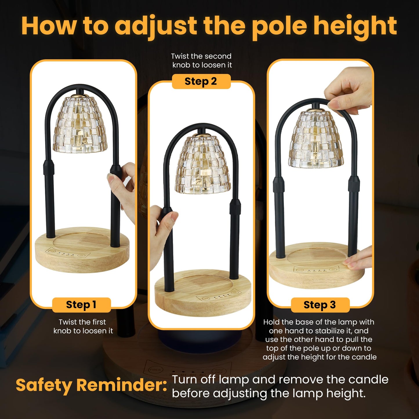 AYL Candle Warmer Lamp with Timer - Electric Wax Warmer for Wax Melts and Jar Candles - Adjustable Brightness & Height for House Warming Gifts - Premium Home and Bedroom Decor - Includes 2 Bulbs