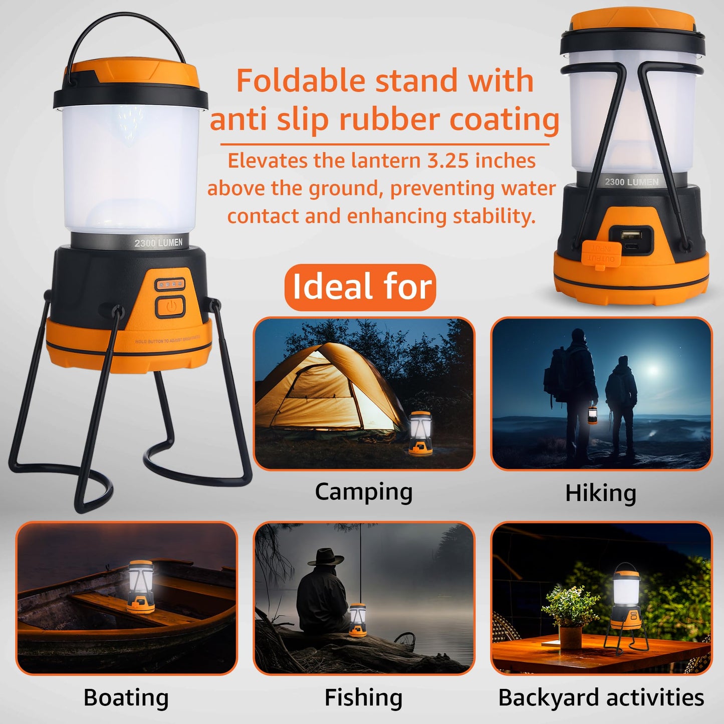 LED Camping Lantern Rechargeable, 1800LM, 4 Light Modes, 4400mAh Power Bank, IP44 Waterproof, Perfect Lantern Flashlight for Hurricane, Emergency, Power Outages, Home and More, with USB Cable (2 Pack)