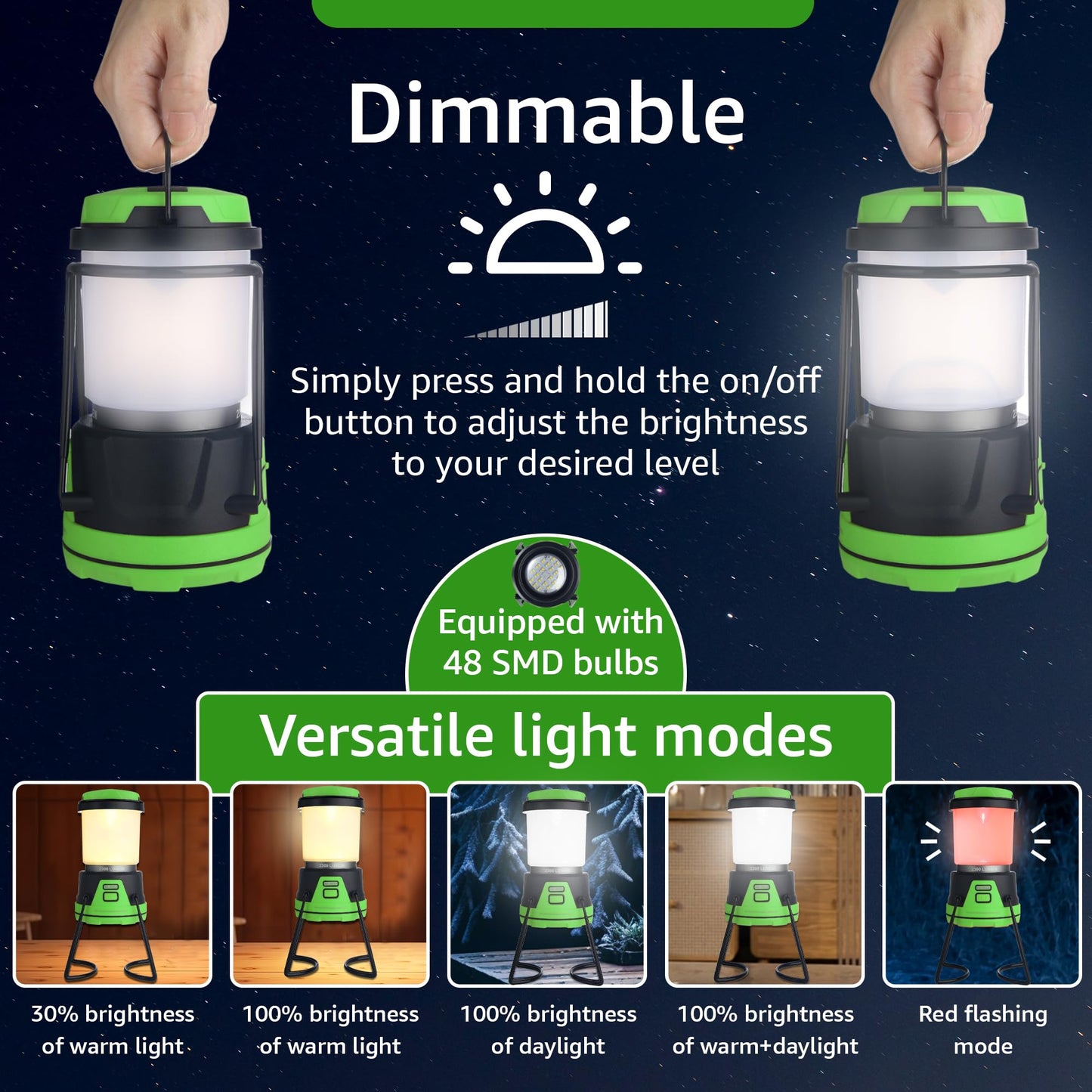 LED Camping Lantern Rechargeable, 1800LM, 4 Light Modes, 4400mAh Power Bank, IP44 Waterproof, Perfect Lantern Flashlight for Hurricane, Emergency, Power Outages, Home and More, with USB Cable (2 Pack)