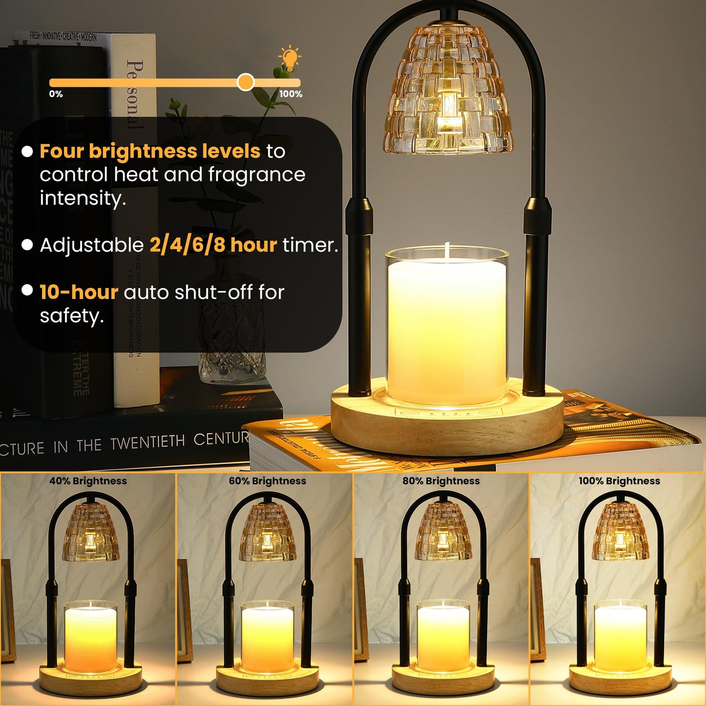 AYL Candle Warmer Lamp with Timer - Electric Wax Warmer for Wax Melts and Jar Candles - Adjustable Brightness & Height for House Warming Gifts - Premium Home and Bedroom Decor - Includes 2 Bulbs