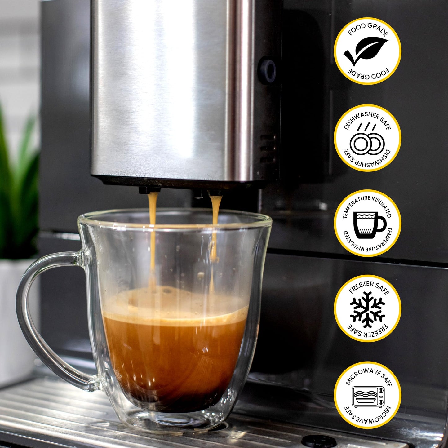 AYL Double Wall Glass Coffee Mugs - 13 oz Insulated Clear Latte Mugs Set of 2, Perfect for Espresso, Cappuccino, Latte, Tea - Elegant Glass Coffee Cups