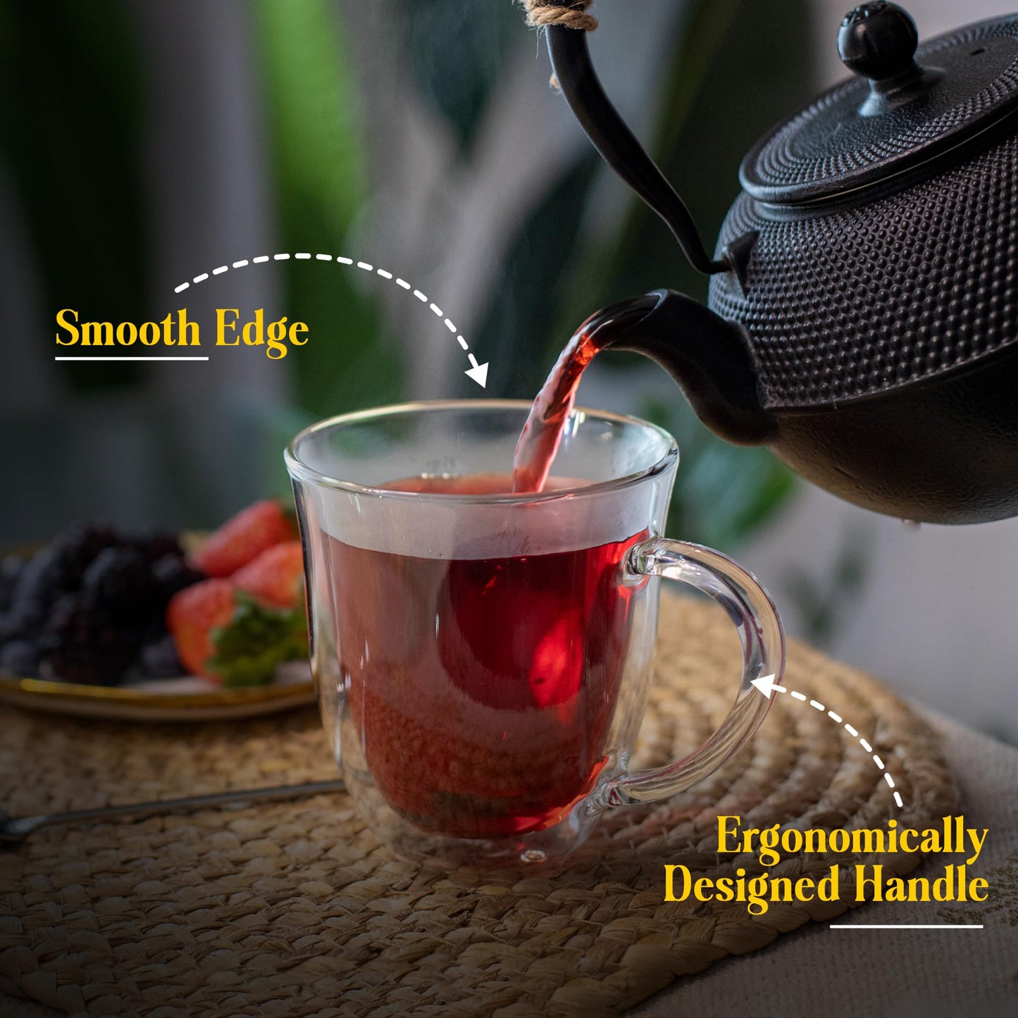 AYL Double Wall Coffee Mugs with Handle - Insulated Glass Cups for Tea, Coffee, Cappuccino, Espresso & Latte - Elegant & Clear Beverage Glasses