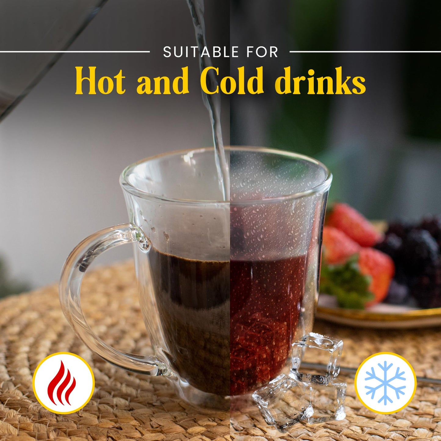 AYL Double Wall Glass Coffee Mugs - 13 oz Insulated Clear Latte Mugs Set of 2, Perfect for Espresso, Cappuccino, Latte, Tea - Elegant Glass Coffee Cups