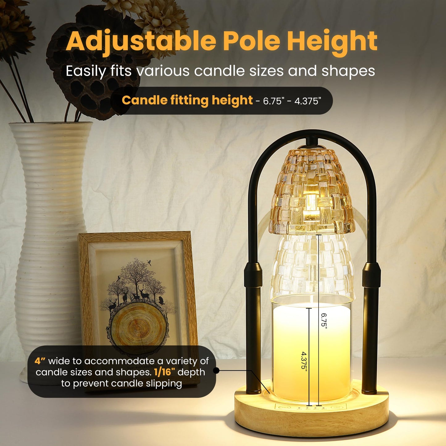 AYL Candle Warmer Lamp with Timer - Electric Wax Warmer for Wax Melts and Jar Candles - Adjustable Brightness & Height for House Warming Gifts - Premium Home and Bedroom Decor - Includes 2 Bulbs