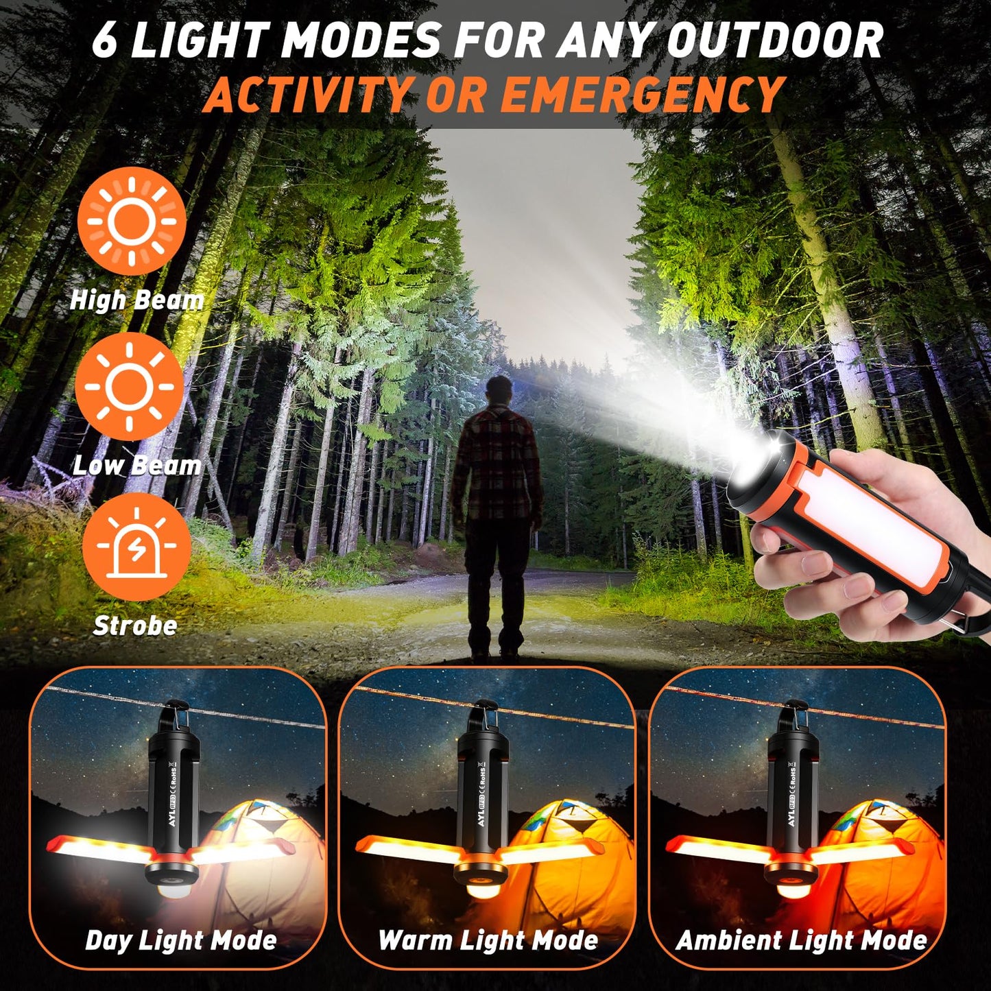 Portable LED Rechargeable Camping Lantern, AYL Lightweight USB Rechargeable Lamp LED Flashlight Survival Gear for Home Emergency Light Outdoor Lanterns for Power Outages Hurricane Lamp 3-Pack