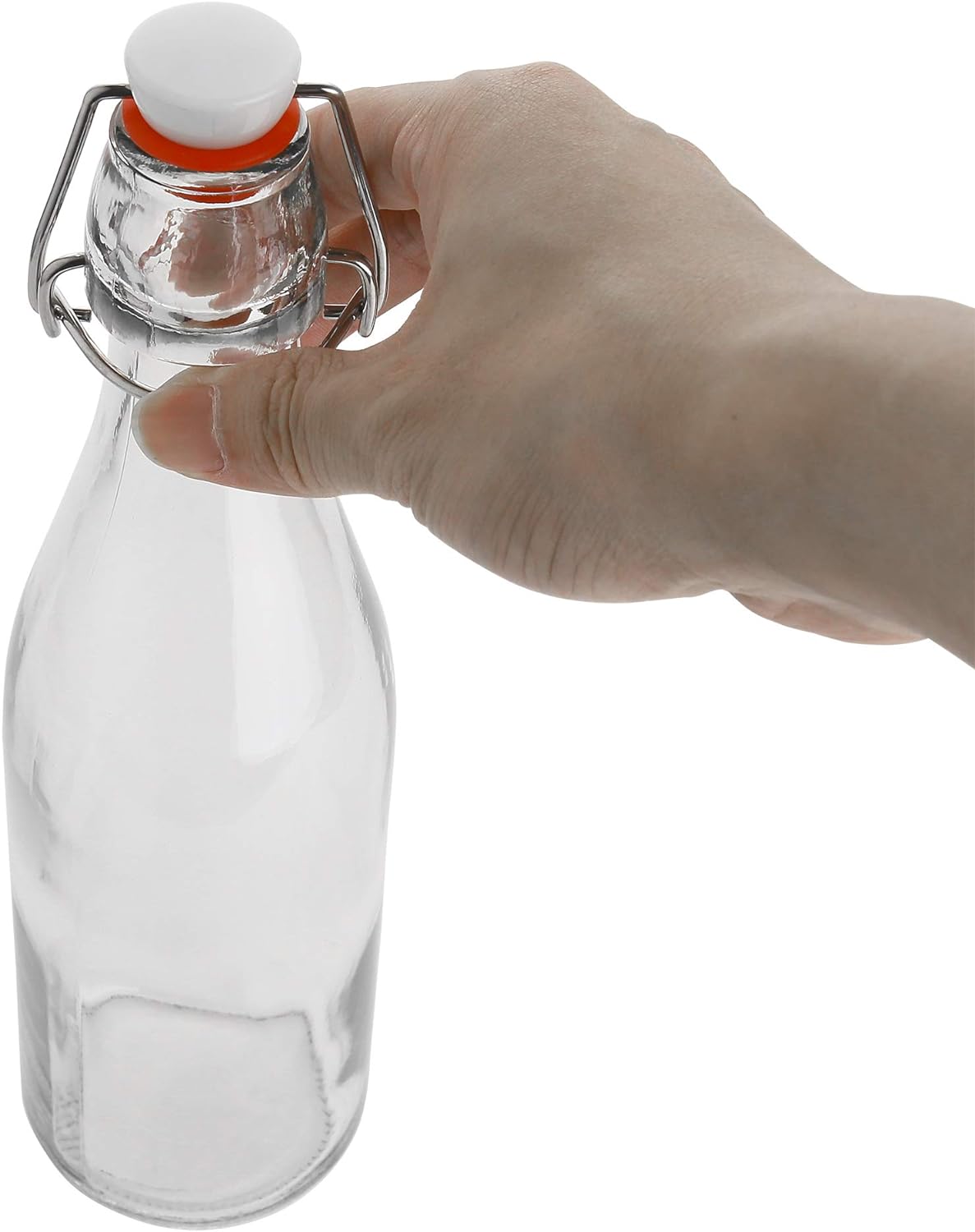 Flip Top Glass Bottle [1 Liter / 33 fl. oz.] [Pack of 6] – Swing Brewing with Stopper for Beverages, Oil, Vinegar, Kombucha, Beer, Water, Soda, Kefir Airtight Lid & Leak Proof Cap Clear