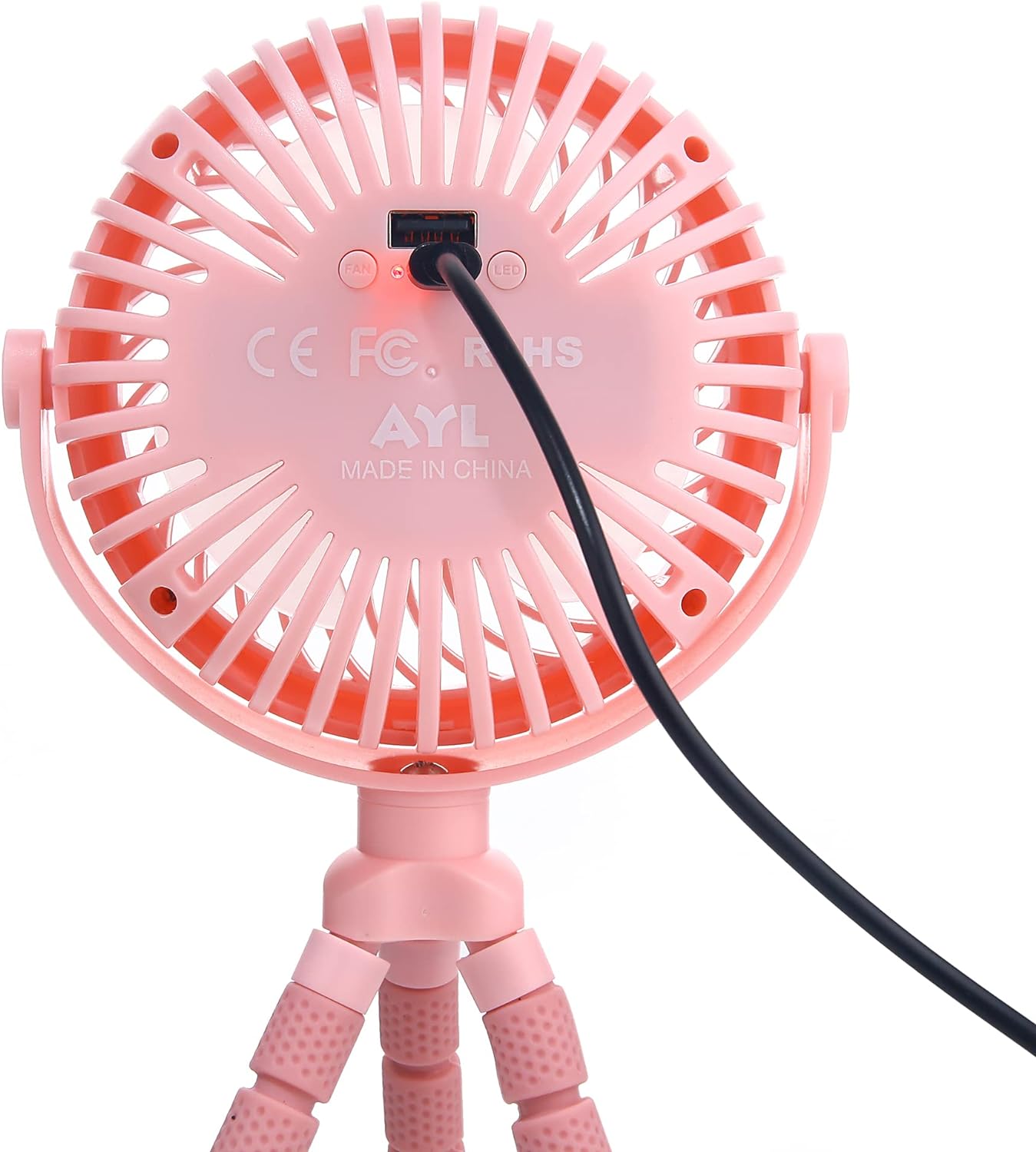AYL Portable Fan Rechargeable Battery Operated, Small Stroller Fan with Lights, Clip On Fan, Handheld Cooling Mini Fan for Travel, Car Seat, Camping, Bedroom (Black)