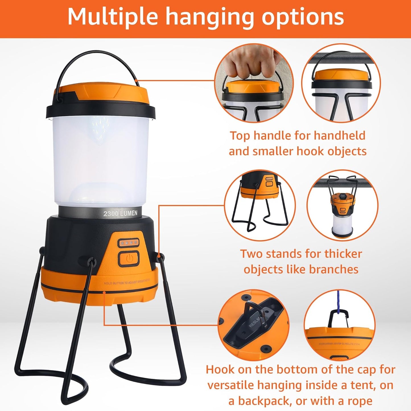 Rechargeable LED Camping Lantern - Power Outages, Hurricanes, Emergency, Hiking, Outdoor - Bright Battery Powered Electric Survival Light with Built-in Power Bank- Portable and Waterproof Camp Lantern