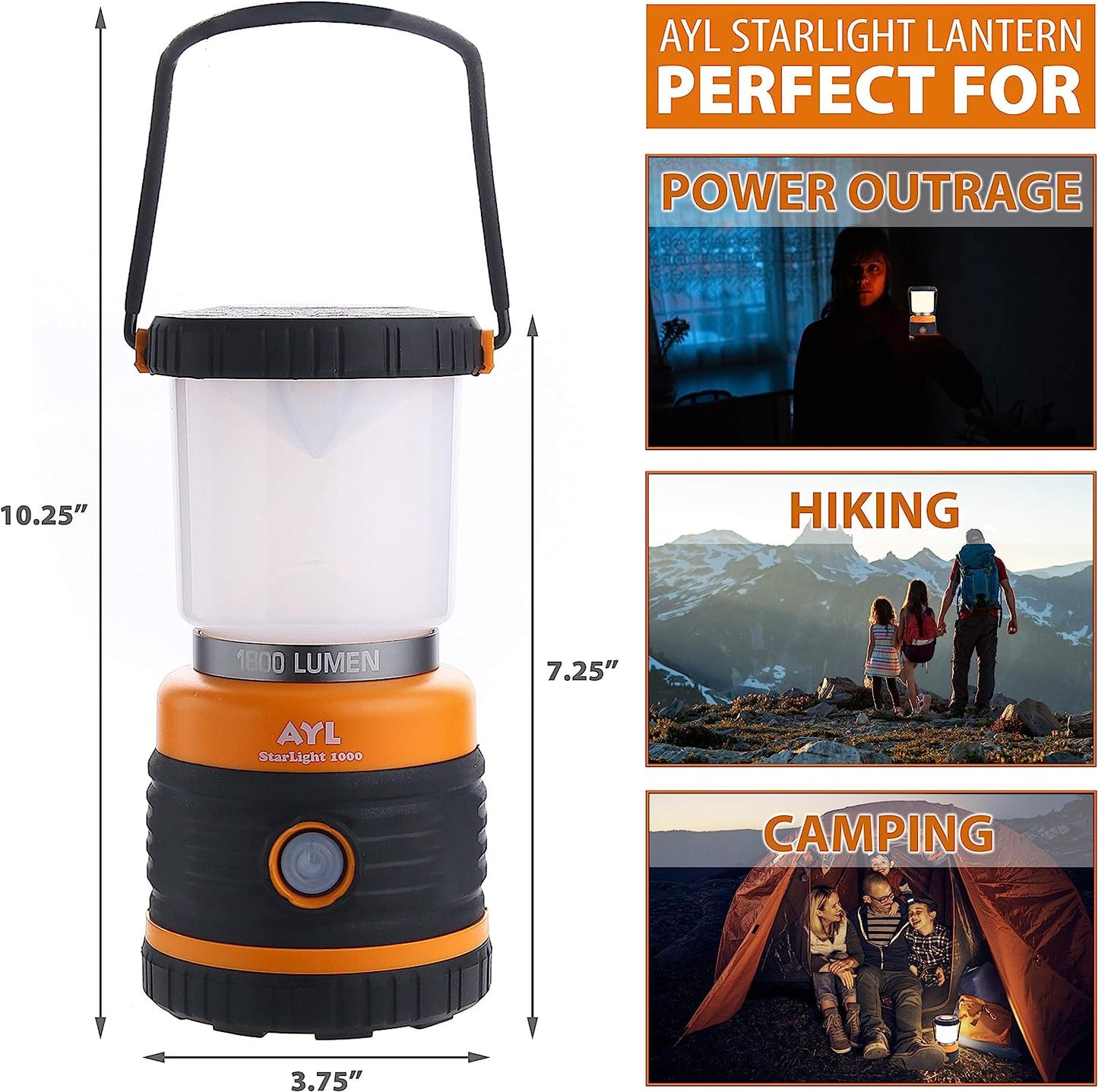AYL LED Camping Lantern, Battery Powered LED 1800LM, 4 Camping Lights Modes, Perfect Lantern Flashlight for Hurricane, Emergency Light, Storm, Power Outages, Survival Kits, Hiking, Fishing, Tent, Home