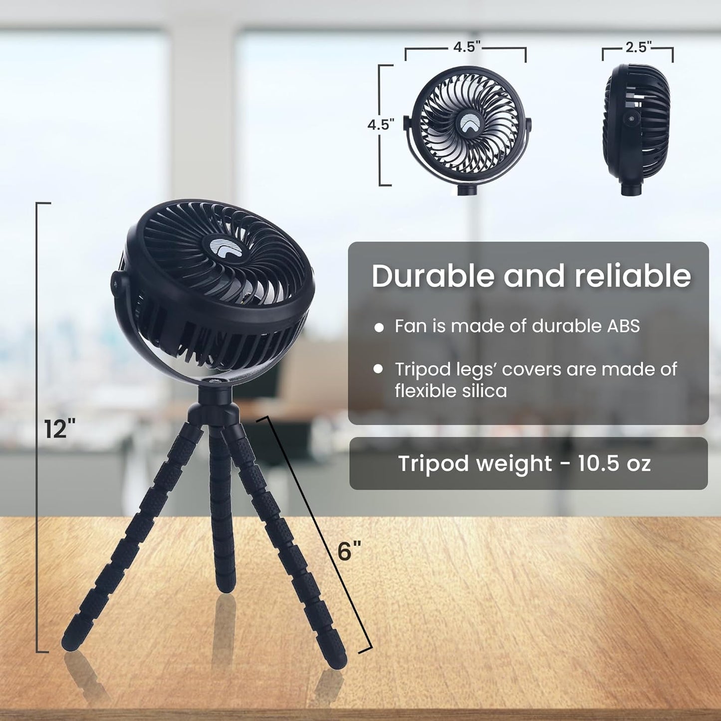 AYL Portable Fan Rechargeable Battery Operated, Small Stroller Fan with Lights, Clip On Fan, Handheld Cooling Mini Fan for Travel, Car Seat, Camping, Bedroom (Black)