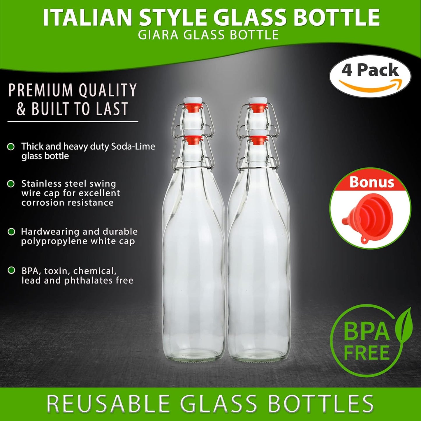 AYL Flip Top Glass Bottle [9 fl. oz.] [Pack of 8]-Glass Brewing Bottle-Swing Top Bottles for Carbonated Drinks,Kombucha,Kefir, Soda, Juice, Fermentation, Salad Dressing, Coquito, Syrup & Home Brewing